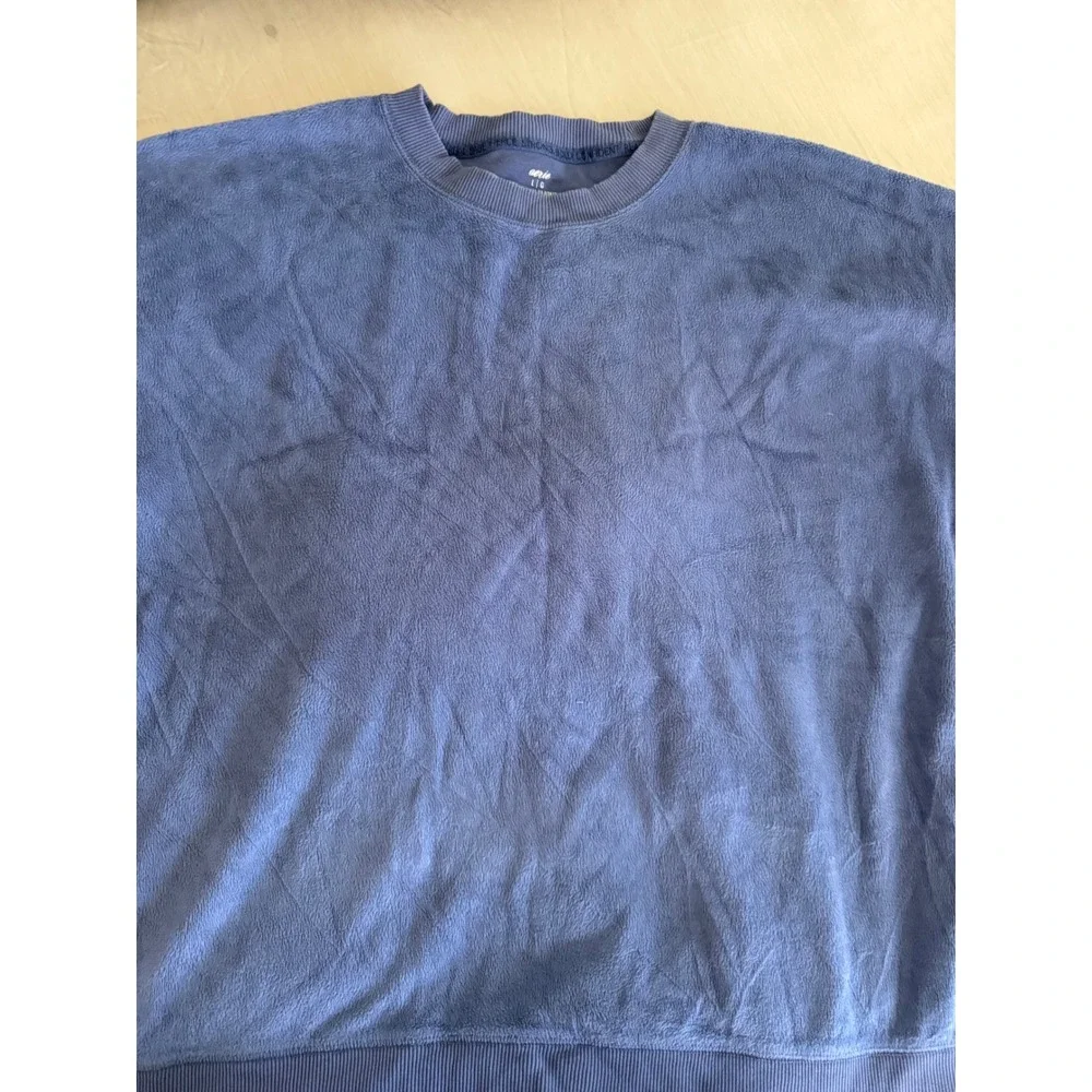 Aerie Plush Fleece Crewneck Sweatshirt Long Sleeve Blue Size L Cozy Casual‎